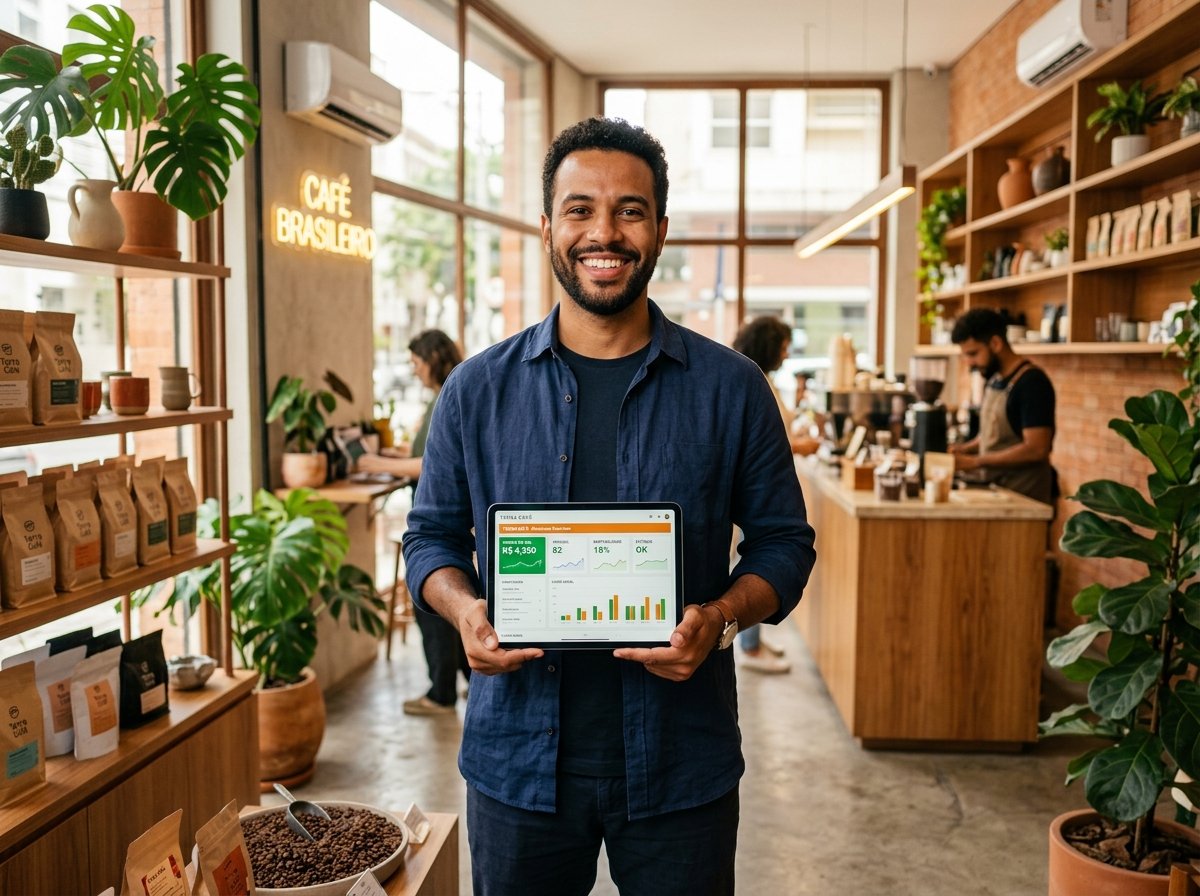 Empresário acompanhando a gestão da empresa em tablet digital